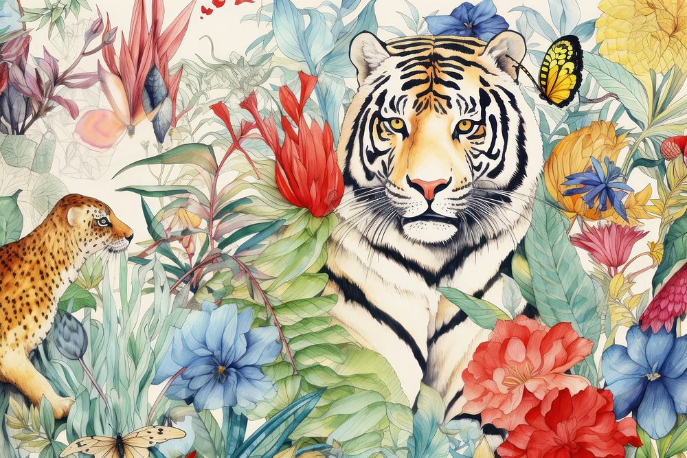 Seamless jungle animals wallpaper pattern backgrounds wildlife.