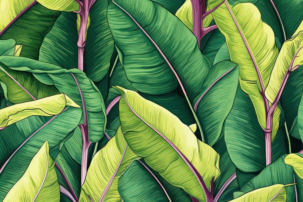 Seamless pattern banana leaves backgrounds outdoors tropics.