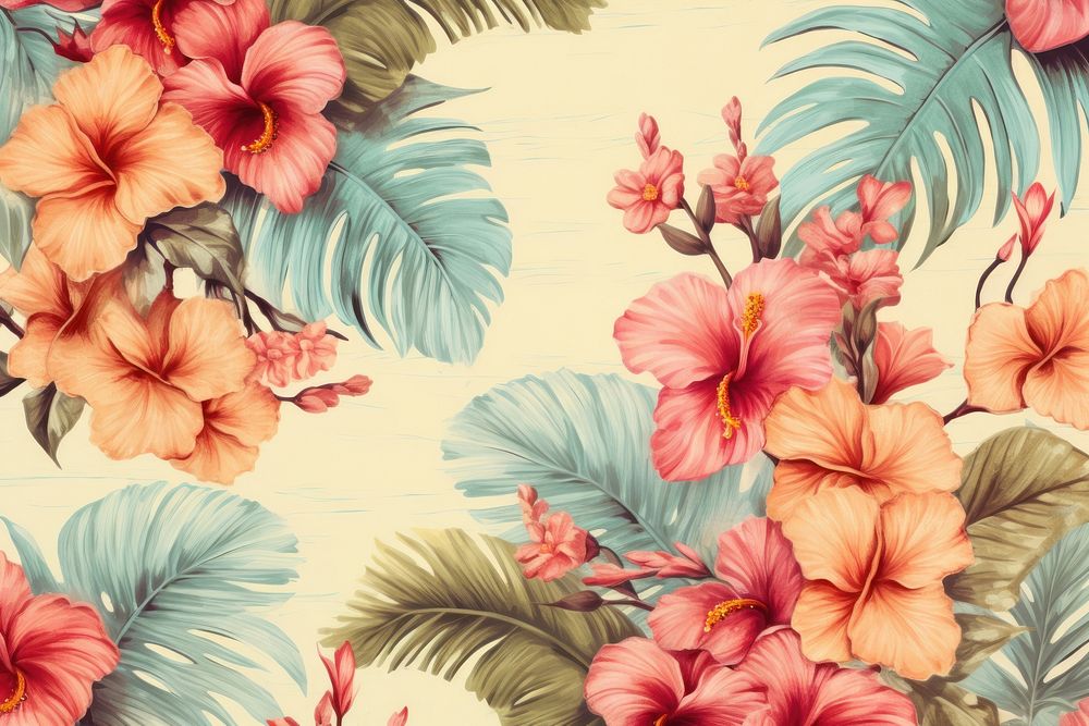 Seamless tropical pattern flower backgrounds hibiscus.