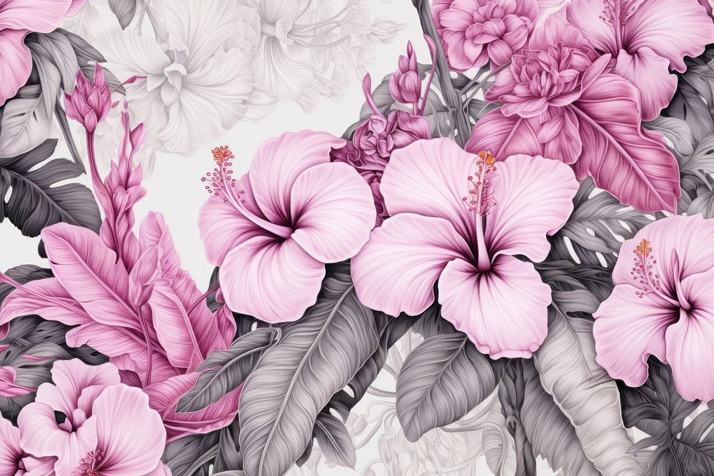 Pastel monotone seamless tropical tree flower backgrounds pattern.