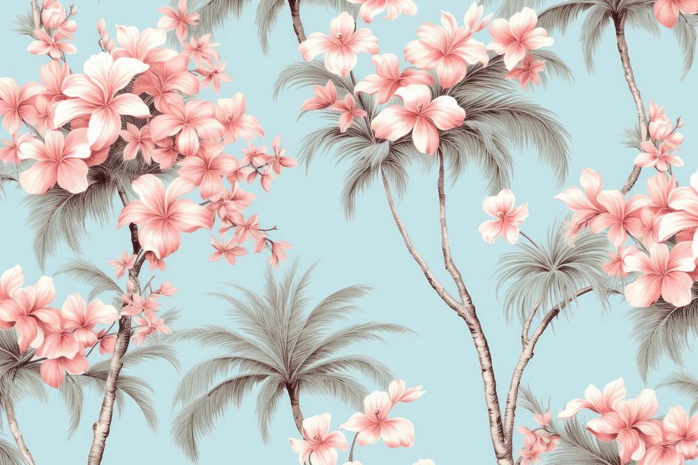 Pastel monotone seamless tropical tree flower backgrounds wallpaper.