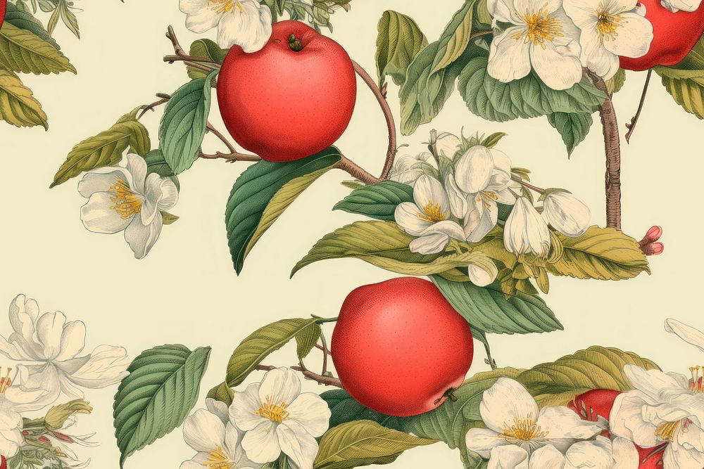 Vintage drawing fruit flower apple backgrounds.