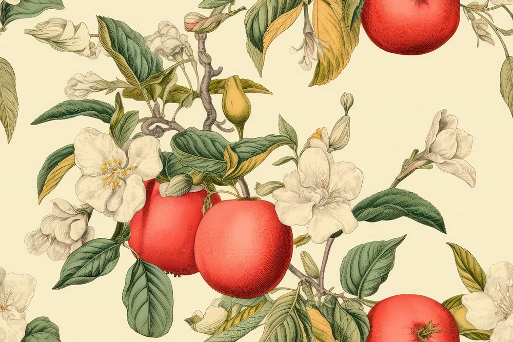 Vintage drawing fruit apple backgrounds branch.