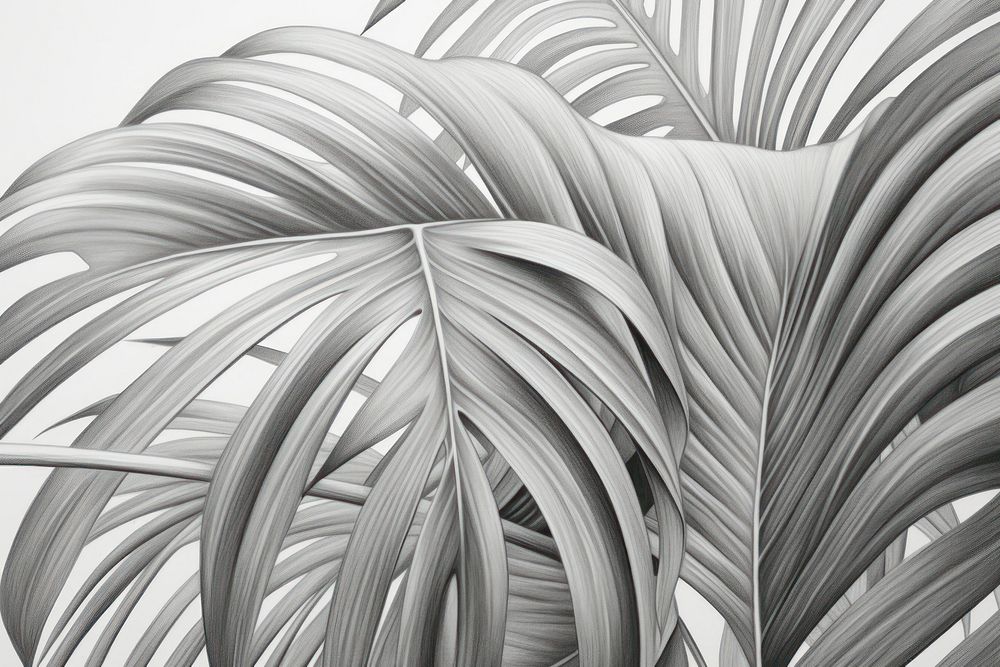 Black and white of palm leaves drawing sketch backgrounds.