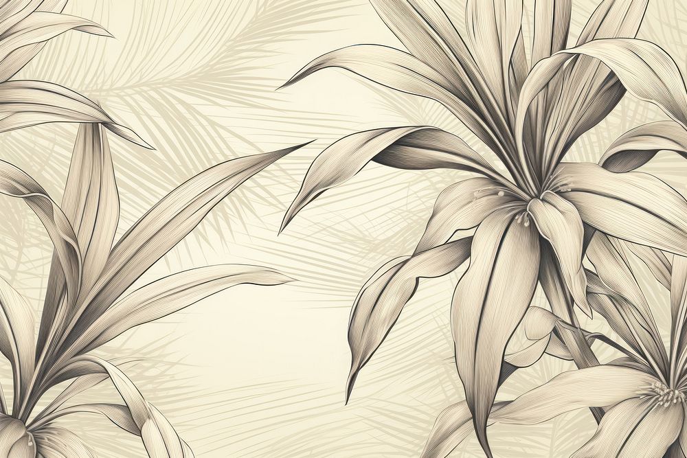 Black and white of palm leaves pattern drawing sketch.