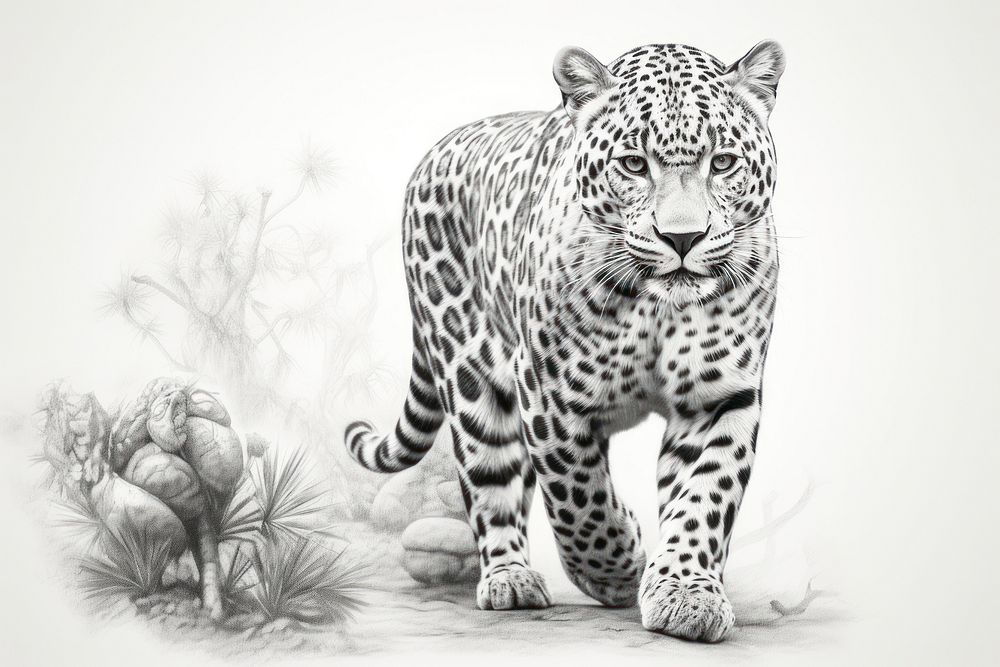 Leopard pencil sketch texture drawing wildlife animal.