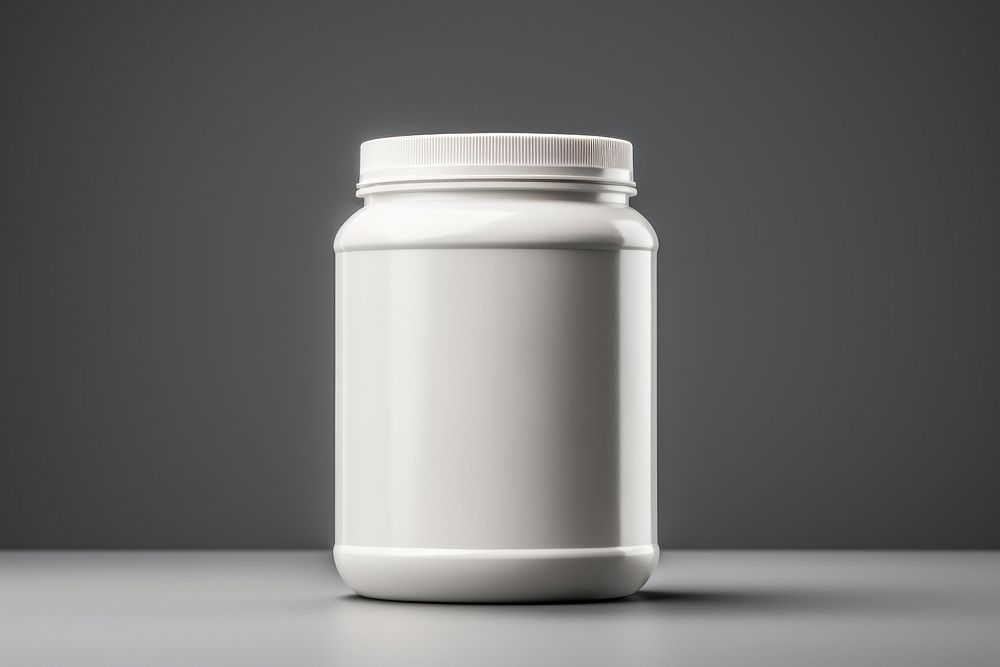 Protein powder jar gray gray background antioxidant.
