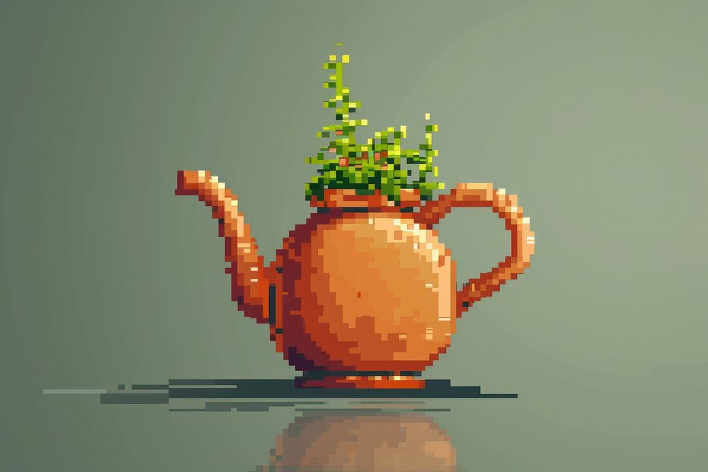 Teapot cut pixel art plant decoration.