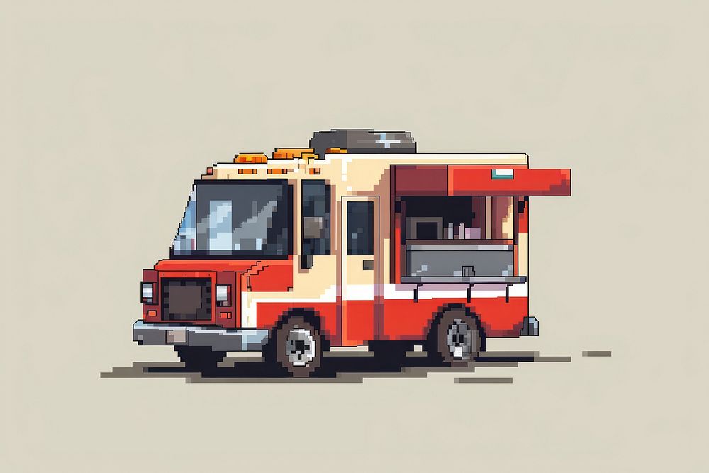 Food truck cut pixel vehicle transportation architecture.