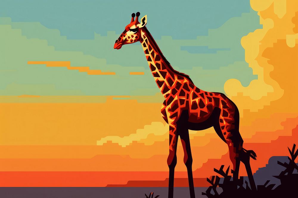Giraffe africa cut pixel wildlife animal mammal.