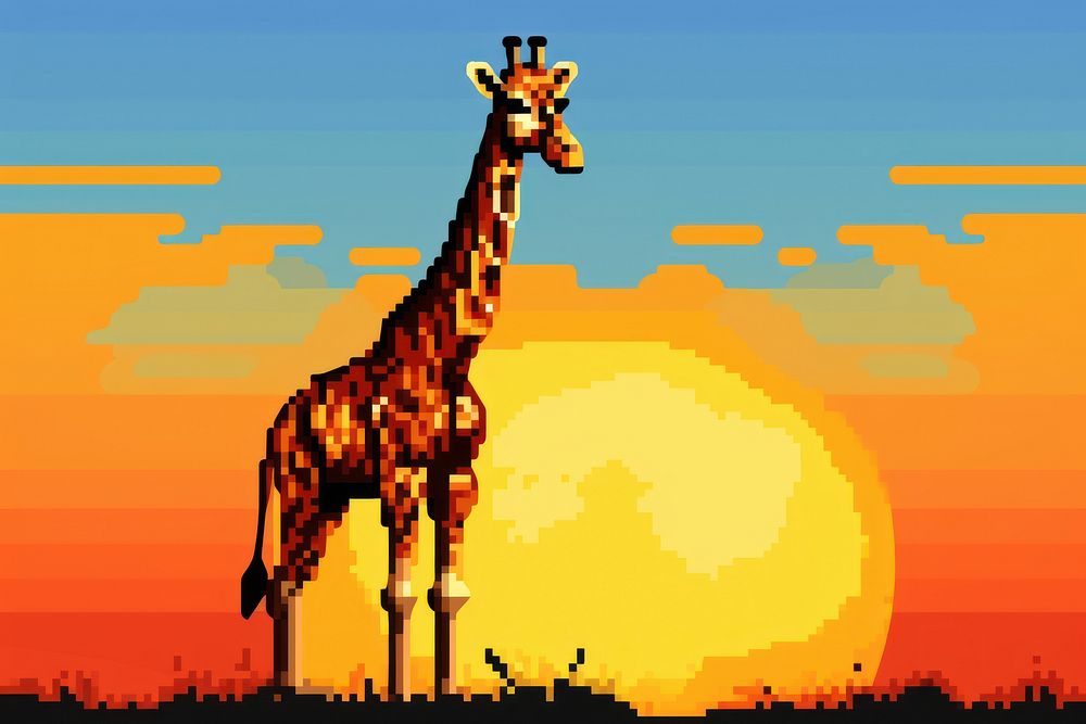 Giraffe africa cut pixel mammal silhouette landscape.