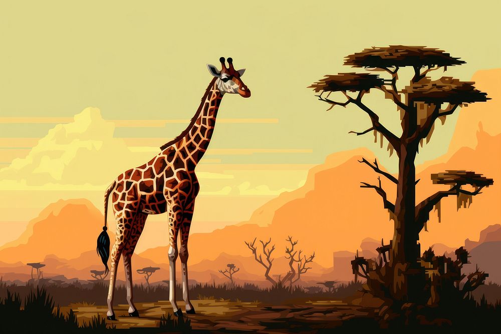 Giraffe africa cut pixel wildlife outdoors savanna.