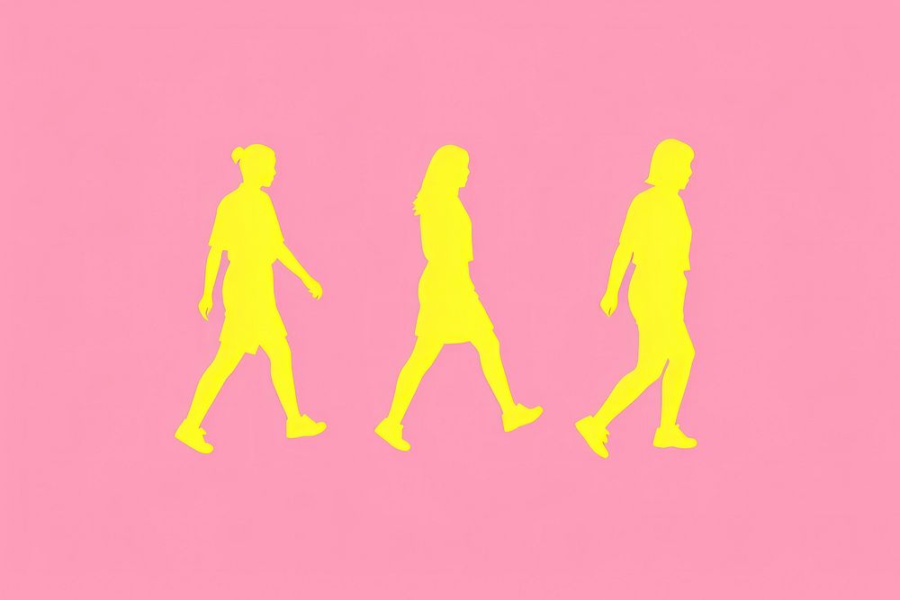 Girls group walking adult standing yellow.