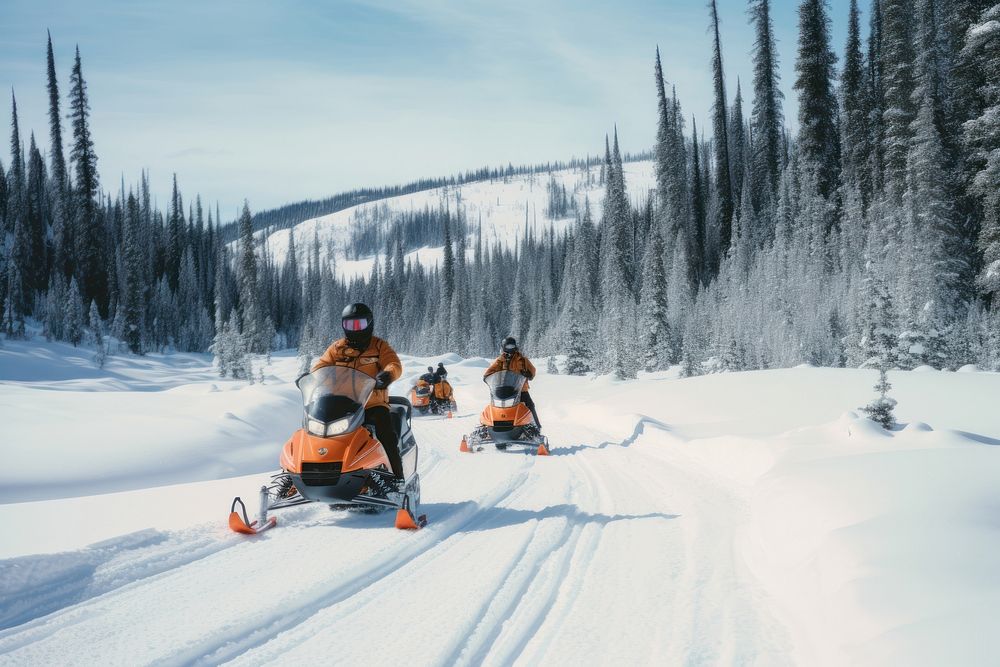 Snowmobile tour outdoors vehicle winter.