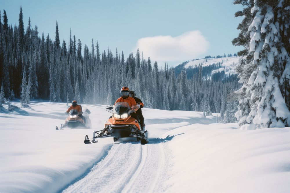 Snowmobile tour outdoors vehicle winter.