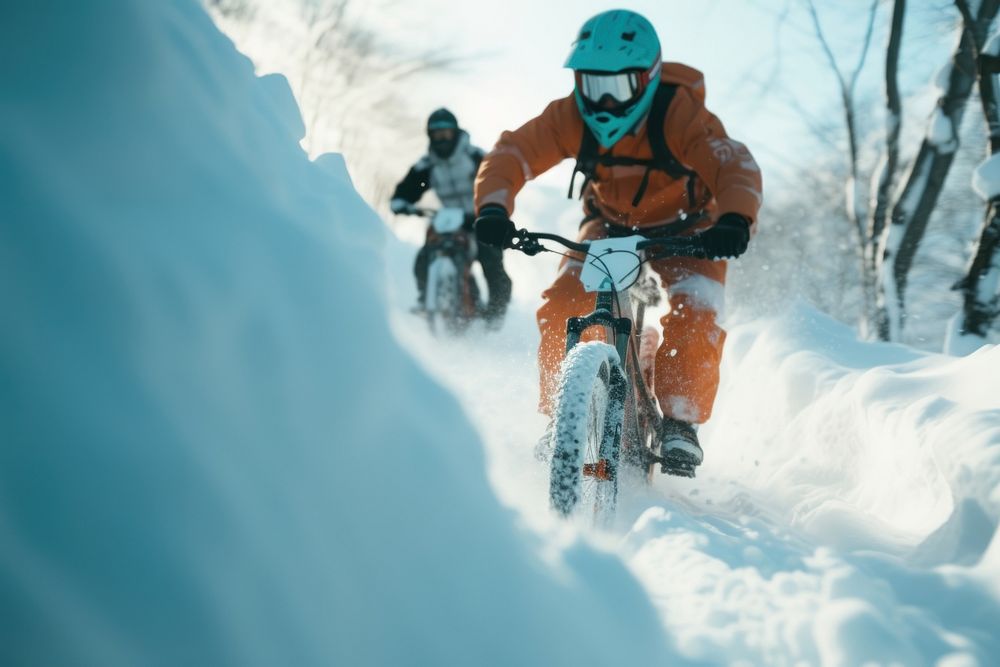 Snow biking sports outdoors cycling.