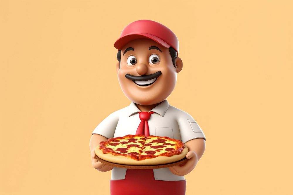 A pizza delivery man cartoon food accessories.