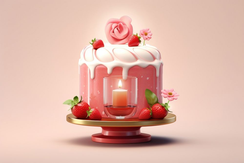 Anniversary cake strawberry dessert candle.
