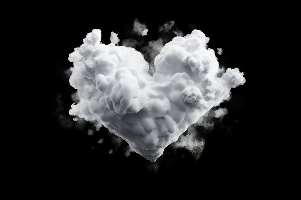 Broken heart cloud sky black background.