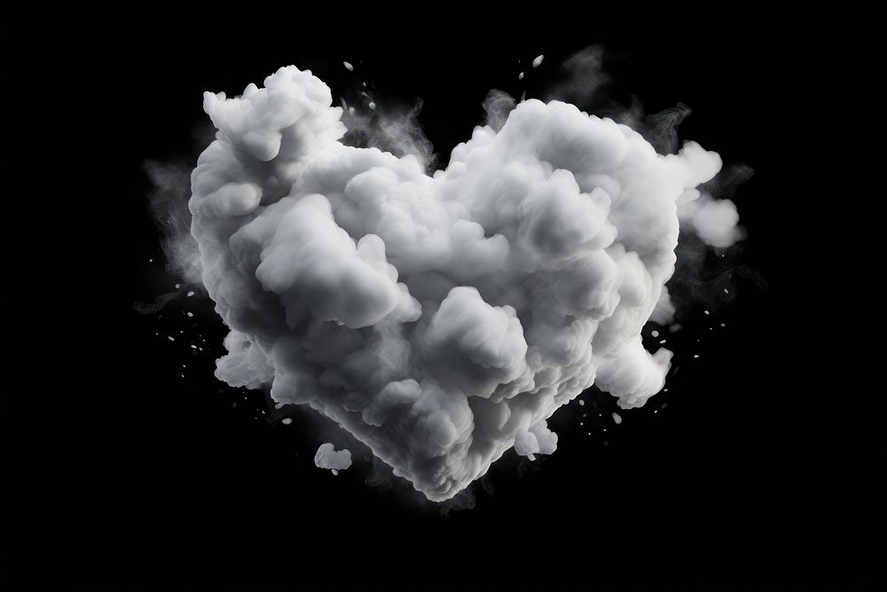Broken heart cloud black background monochrome.