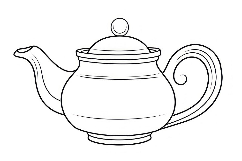 Teapot outline sketch refreshment tableware crockery.