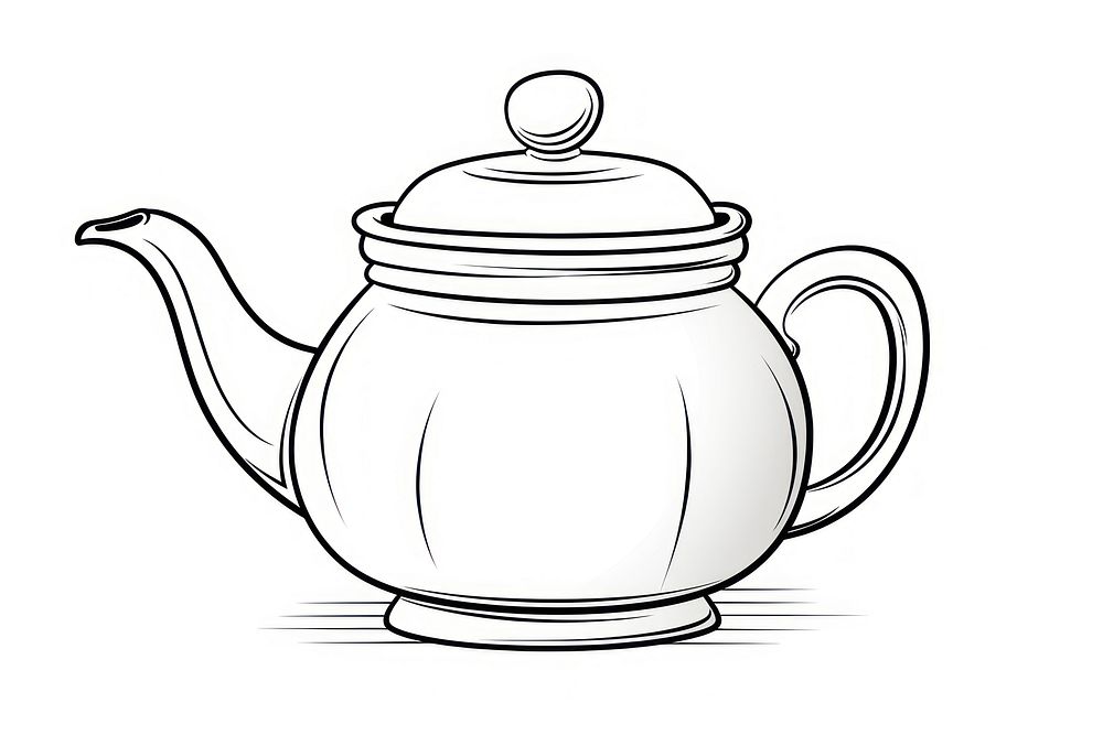 Teapot outline sketch white background refreshment tableware.
