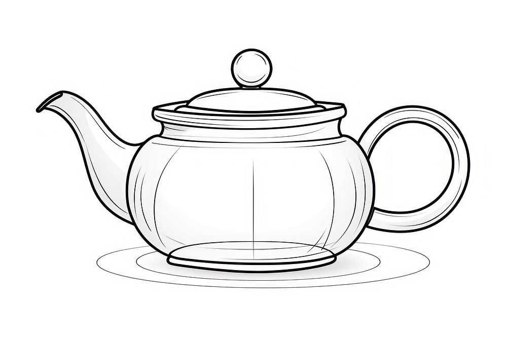 Teapot outline sketch refreshment monochrome tableware.