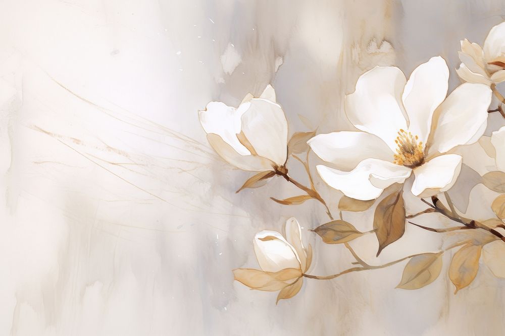 White magnolia watercolor background painting blossom flower.