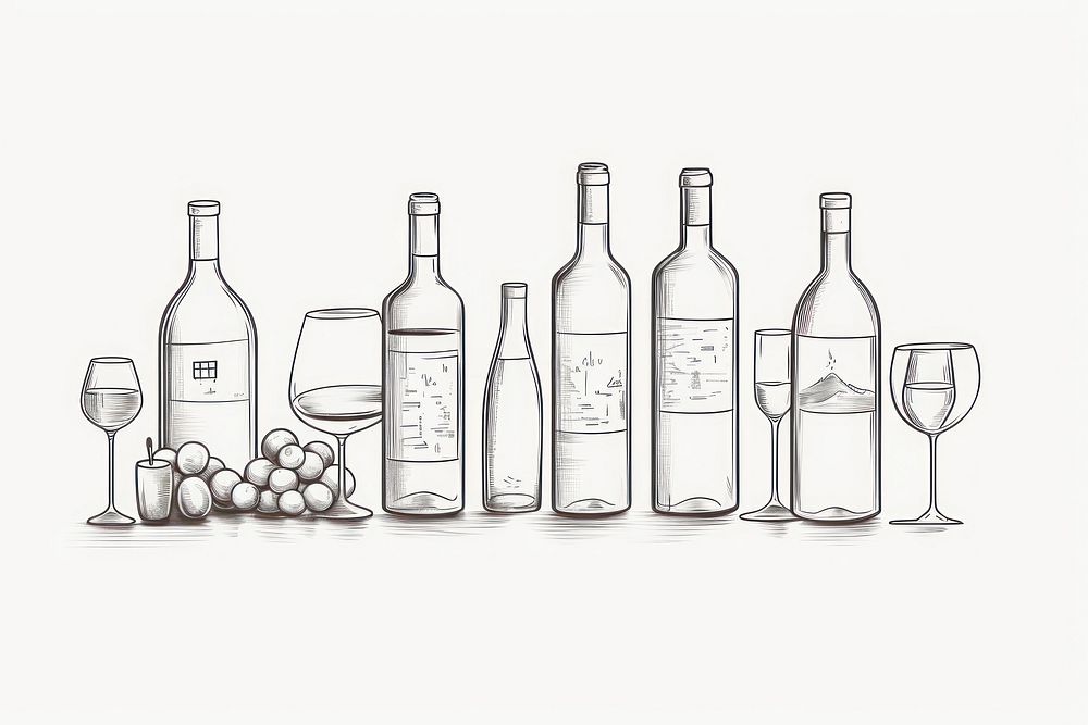 Wine outline sketch bottle glass drink.