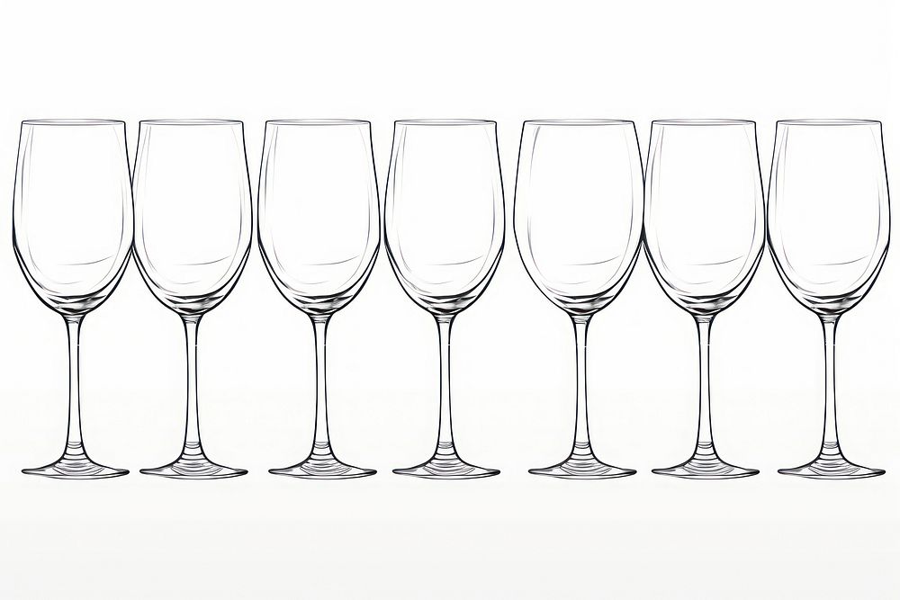 Wine glasses outline sketch drink white background arrangement.