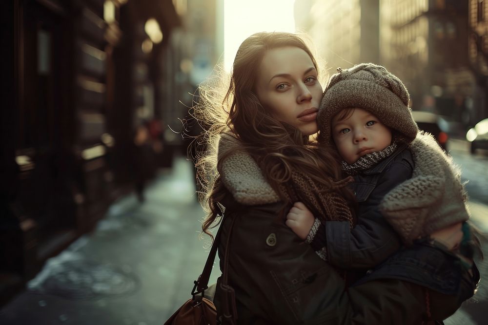 Mother and child city photography portrait.