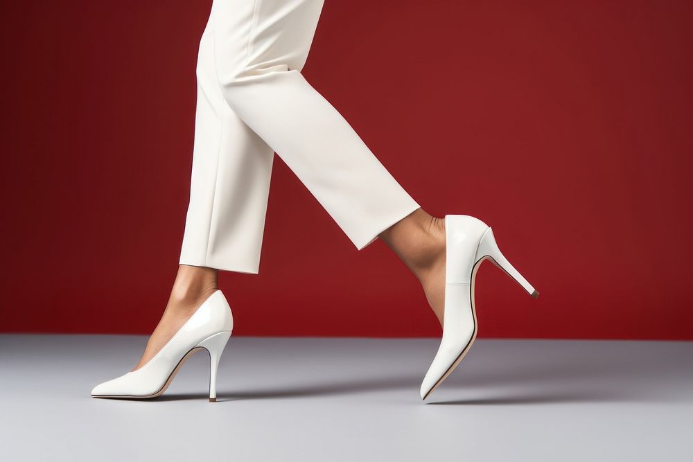 White High heels footwear adult shoe.