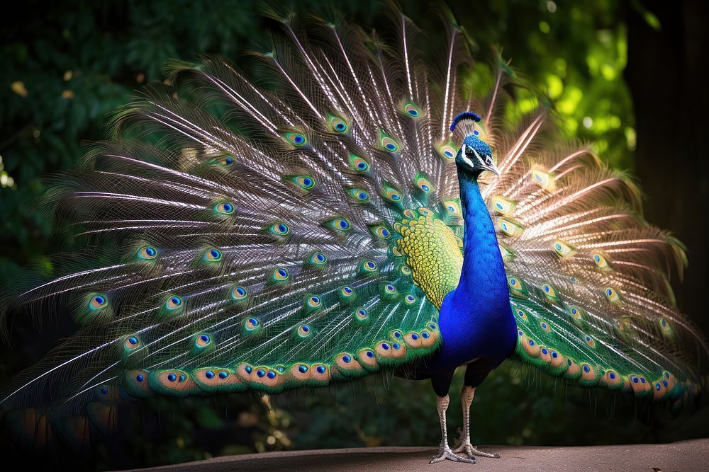 Peacock spreading feather animal.
