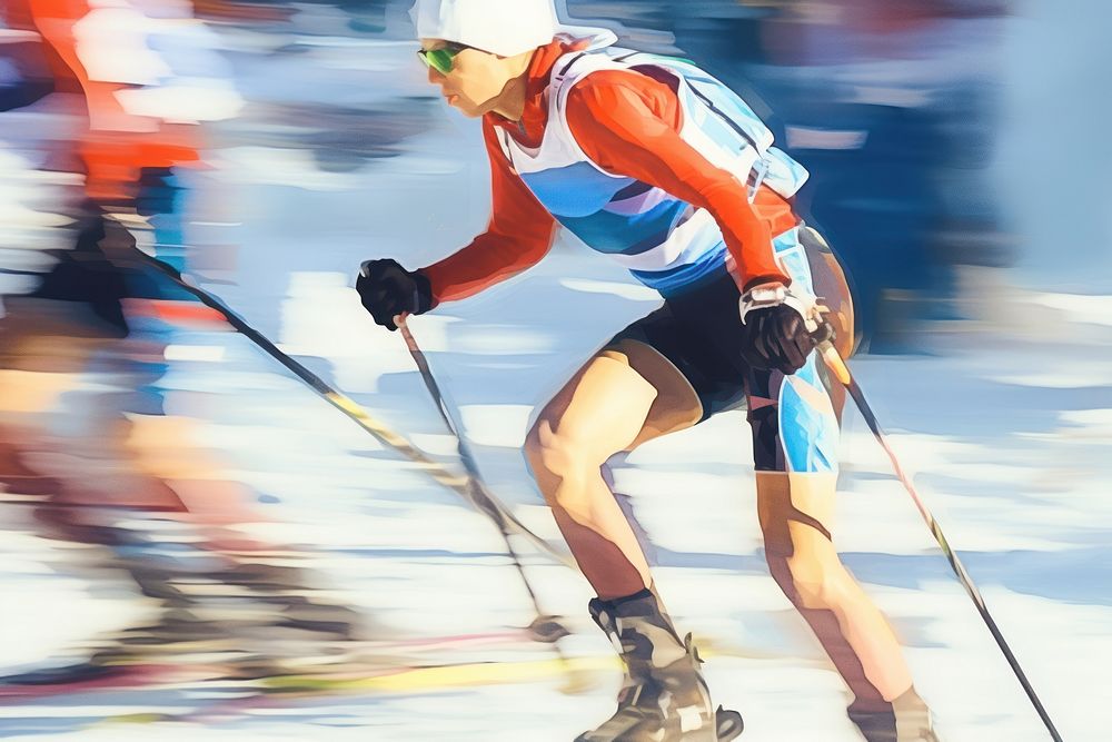 Motion blur Ice skiing sports recreation footwear.