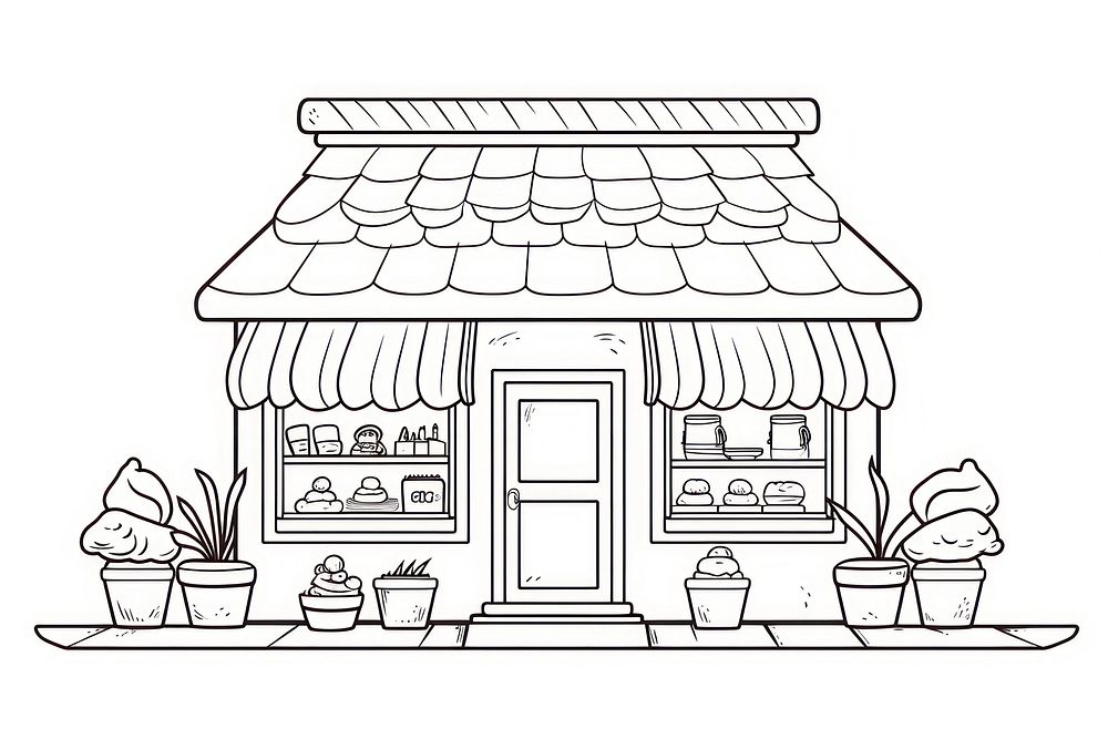 Bakery outline sketch drawing architecture illustrated.