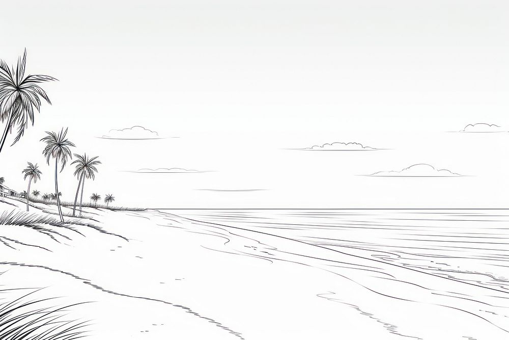 Beach outline sketch drawing tranquility illustrated.