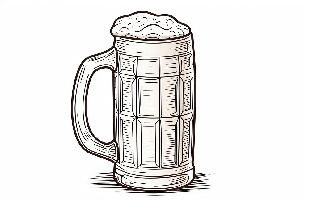 Beer outline sketch drink glass white background.