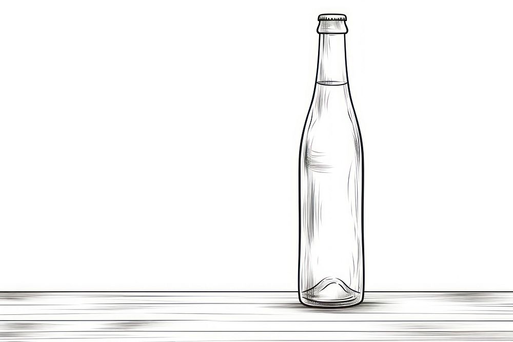 Beer bottle outline sketch glass drink white background.