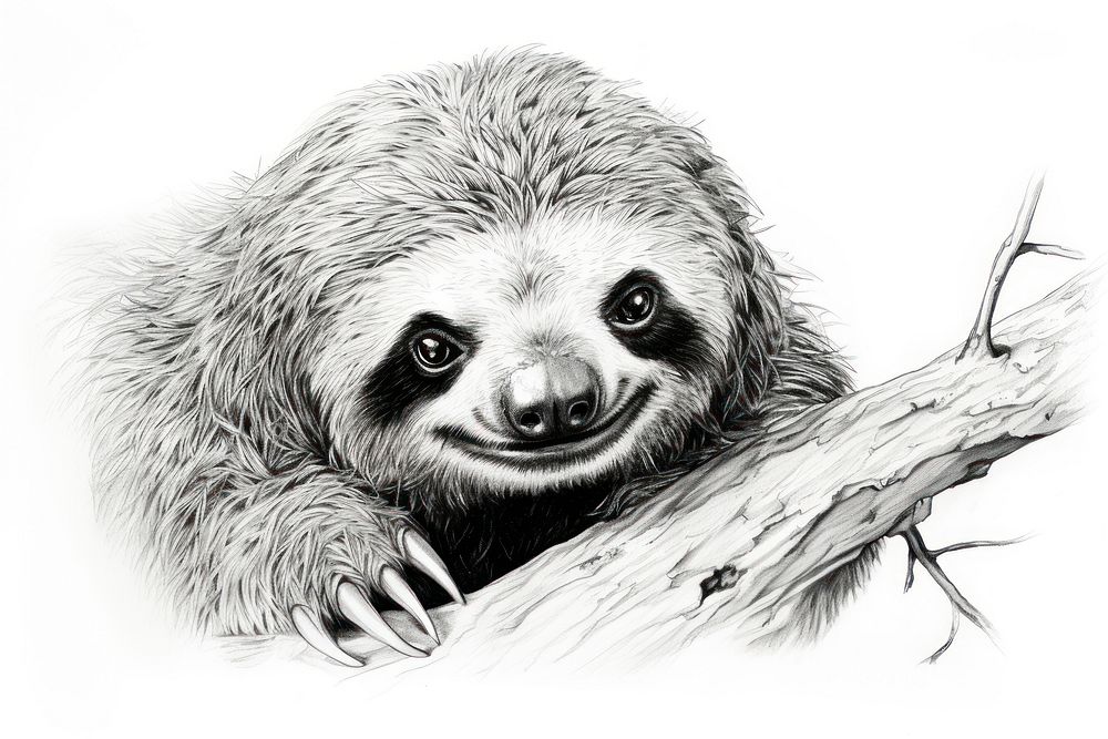 Ink drawing sloth wildlife animal mammal.