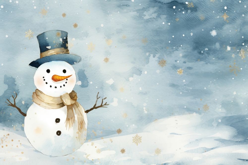 Snowman watercolor background winter white representation.