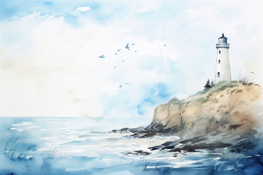 Lighthouse architecture painting ocean.