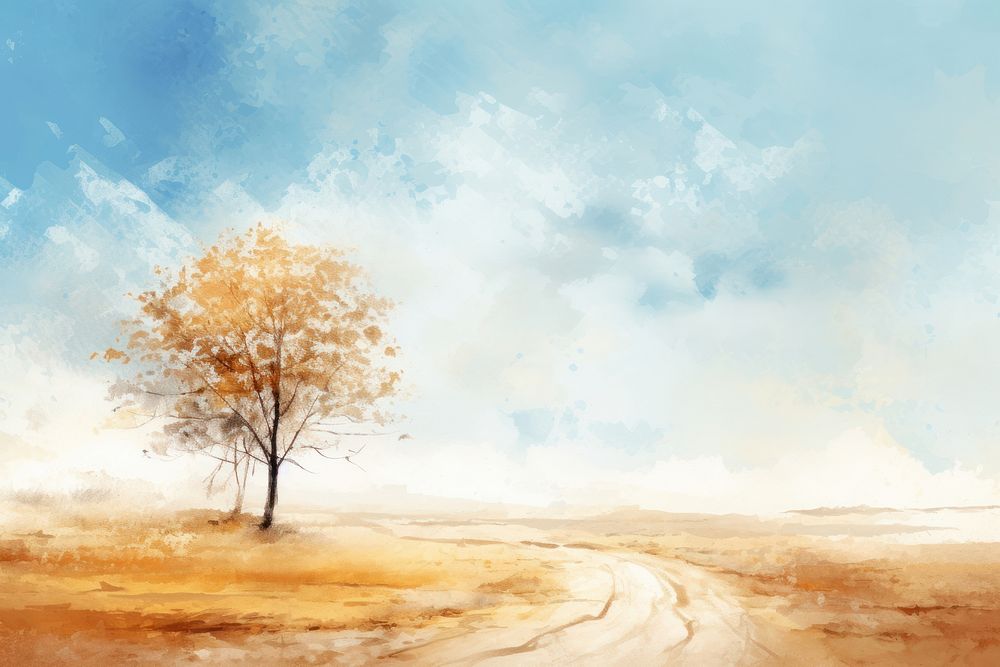 Yellow tree watercolor background painting landscape outdoors.