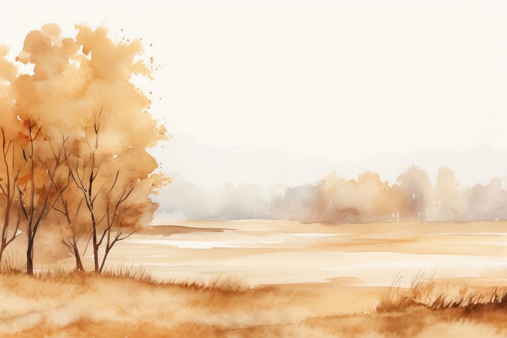 Autumn landscape watercolor background painting outdoors nature.