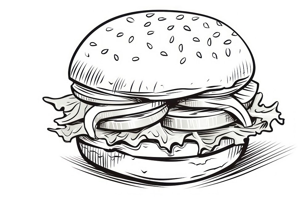 Burger outline sketch drawing food illustrated.