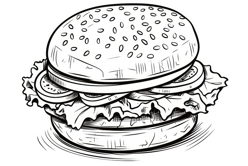 Burger outline sketch drawing food illustrated.