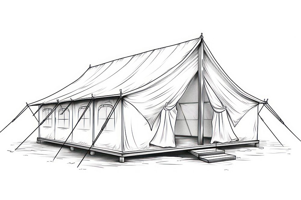 Camping tent outline sketch drawing architecture illustrated.