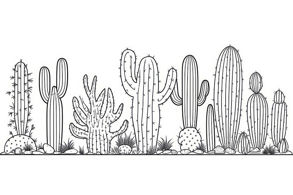 Cactus outline sketch drawing plant white background.