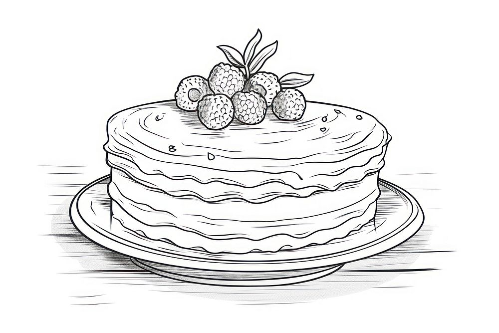 Cake outline sketch dessert drawing cream.