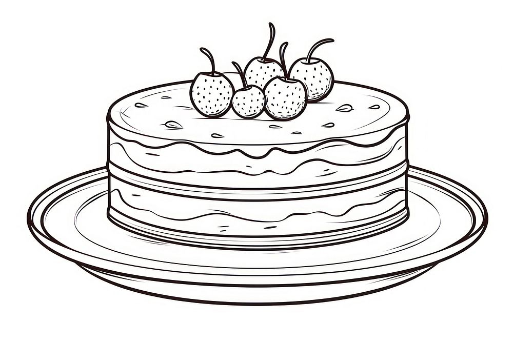 Cake outline sketch dessert cream food.