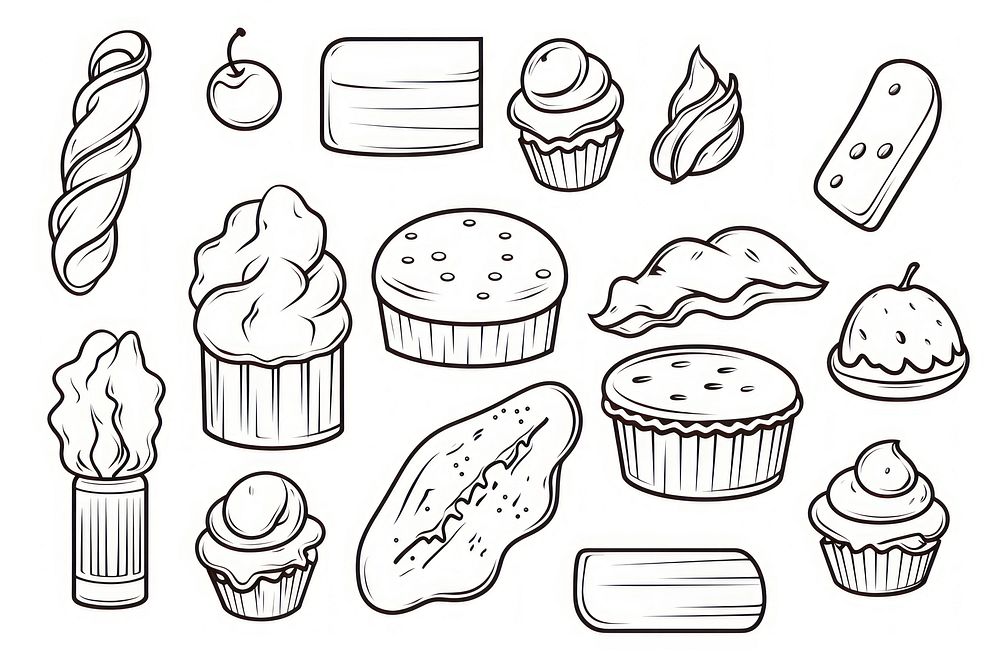 Chocolate outline sketch dessert cupcake drawing.